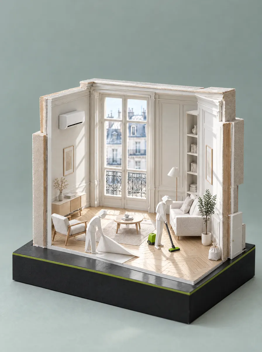 Maquette illustrant l’étape : Nettoyage du chantier